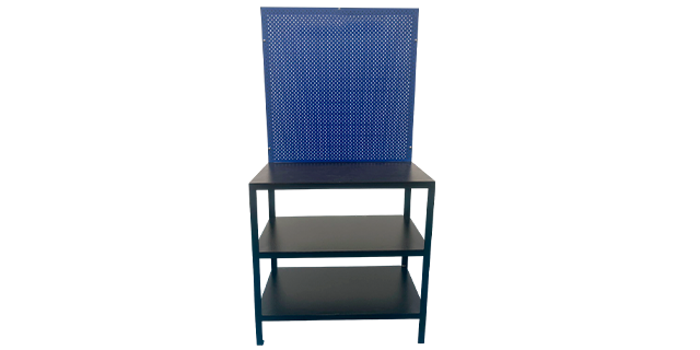 MESA DE TRABAJO NEGRO-AZUL 50cmX 100cm X 200cm INCLUYE TABLERO y 20 GANCHOS