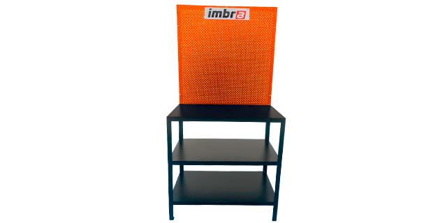 MESA DE TRABAJO NEGRO NARANJA 50cm X 100cm X 200 cm INCLUYE TABLERO y 20 GANCHOS
